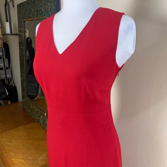 Ann Taylor LOFT Size 6 Wool Midi Dress Red V-Neck Sleeveless Holiday - Picture 5 of 8